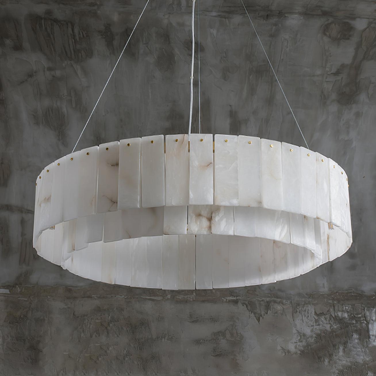 Modern Rock Alabaster Round Chandelier with Brass Hardware for Dining Room