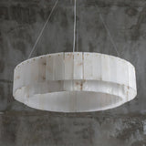 Modern Rock Alabaster Round Chandelier with Brass Hardware for Dining Room
