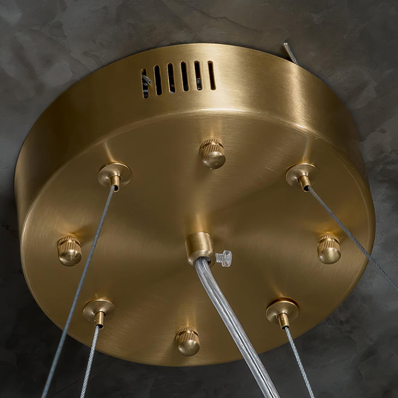 Modern Rock Alabaster Round Chandelier with Brass Hardware for Dining Room
