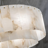 Modern Rock Alabaster Round Chandelier with Brass Hardware for Dining Room