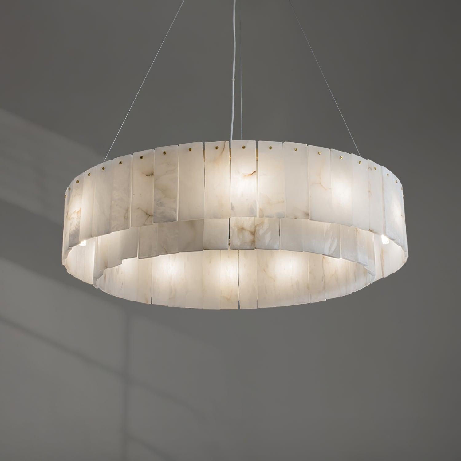Modern Rock Alabaster Round Chandelier with Brass Hardware for Dining Room