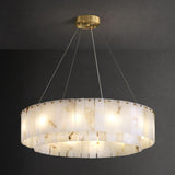Modern Rock Alabaster Round Chandelier with Brass Hardware for Dining Room