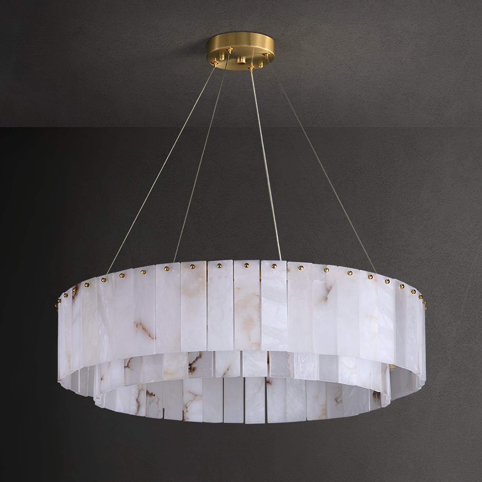 Modern Rock Alabaster Round Chandelier with Brass Hardware for Dining Room