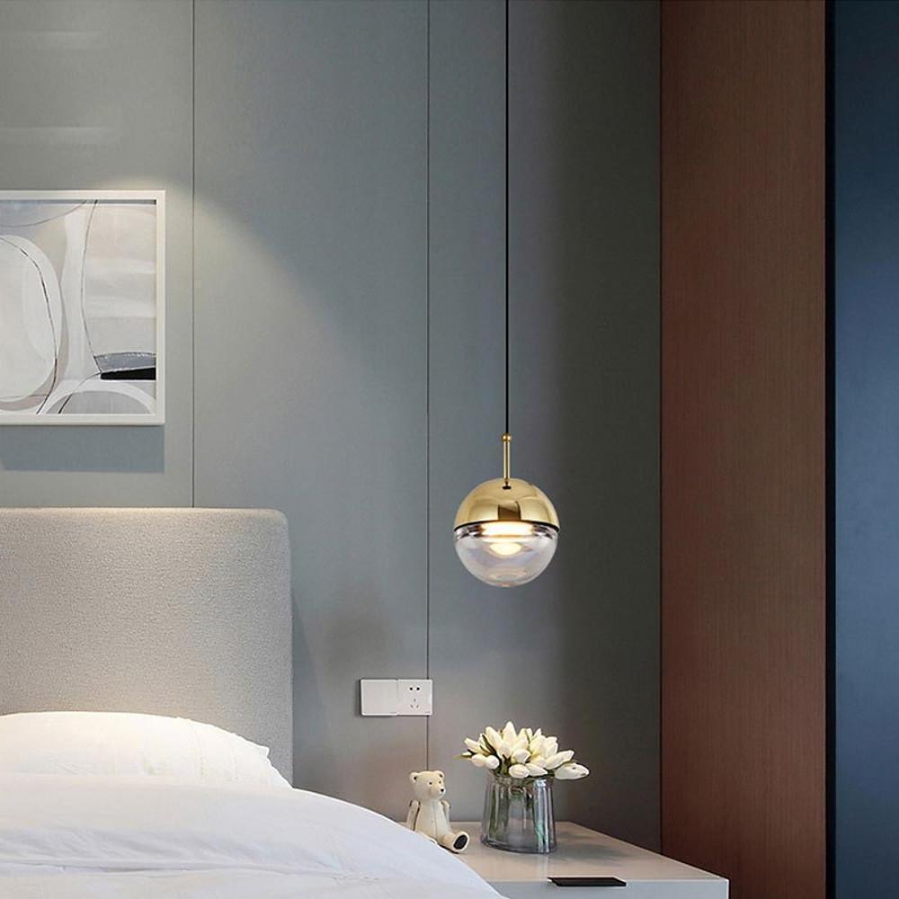 Modern Rose Gold Crystal Globe LED Pendant Light Adjustable Hanging Lamp for Dining Room