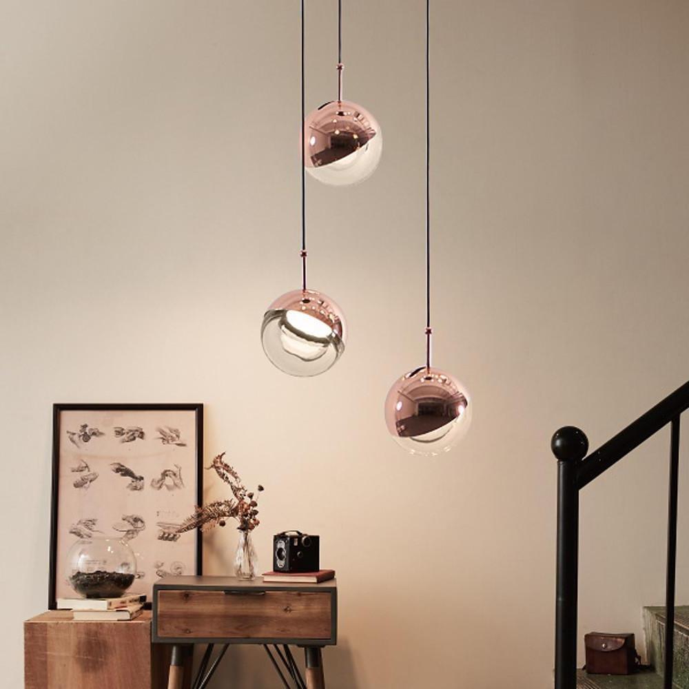 Modern Rose Gold Crystal Globe LED Pendant Light Adjustable Hanging Lamp for Dining Room