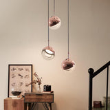 Modern Rose Gold Crystal Globe LED Pendant Light Adjustable Hanging Lamp for Dining Room