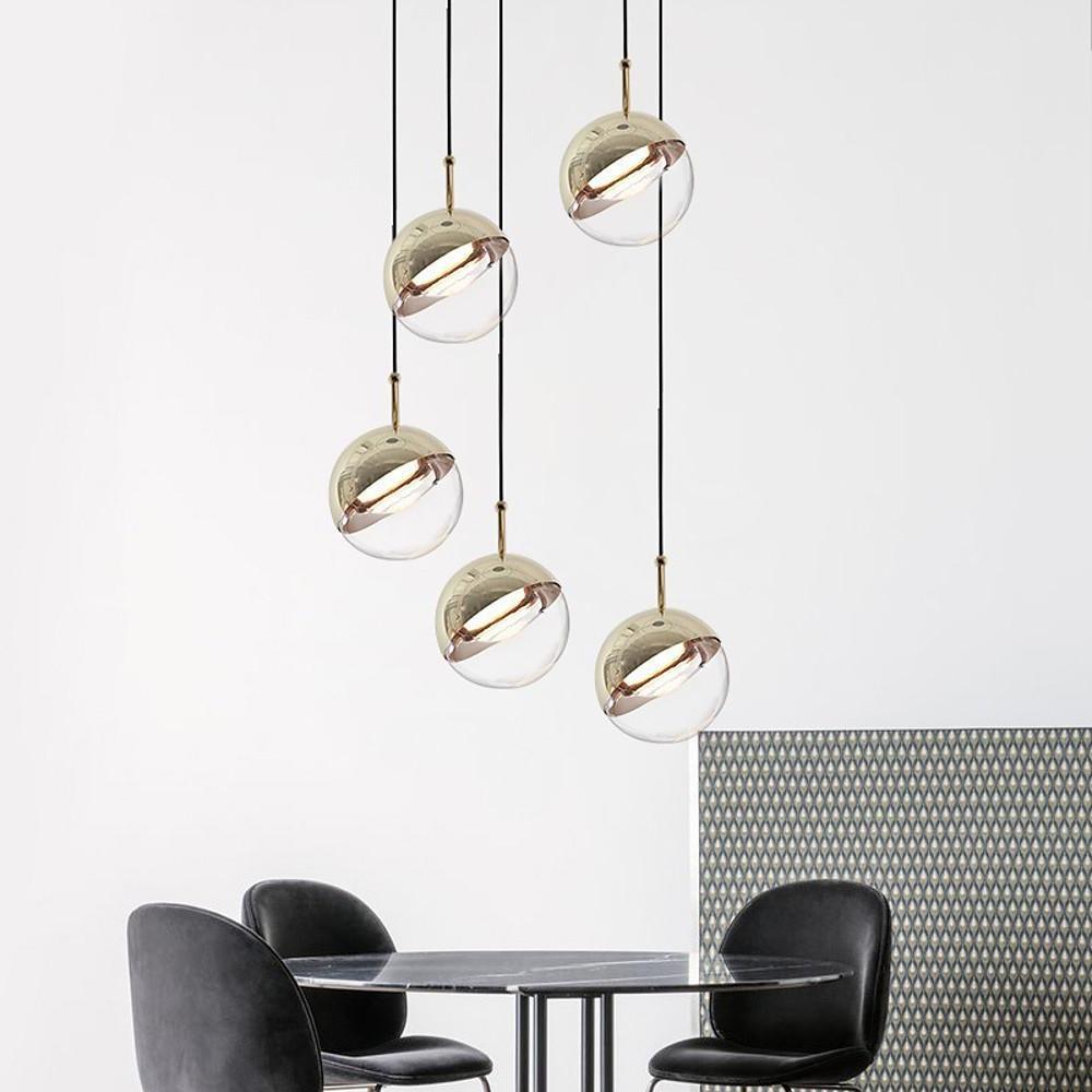 Modern Rose Gold Crystal Globe LED Pendant Light Adjustable Hanging Lamp for Dining Room