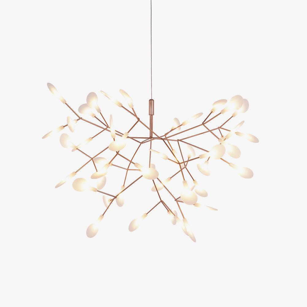 Modern Rose Gold Firefly LED Chandelier Contemporary Nature Inspired Leaf Pendant Lighting