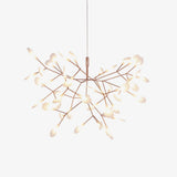 Modern Rose Gold Firefly LED Chandelier Contemporary Nature Inspired Leaf Pendant Lighting