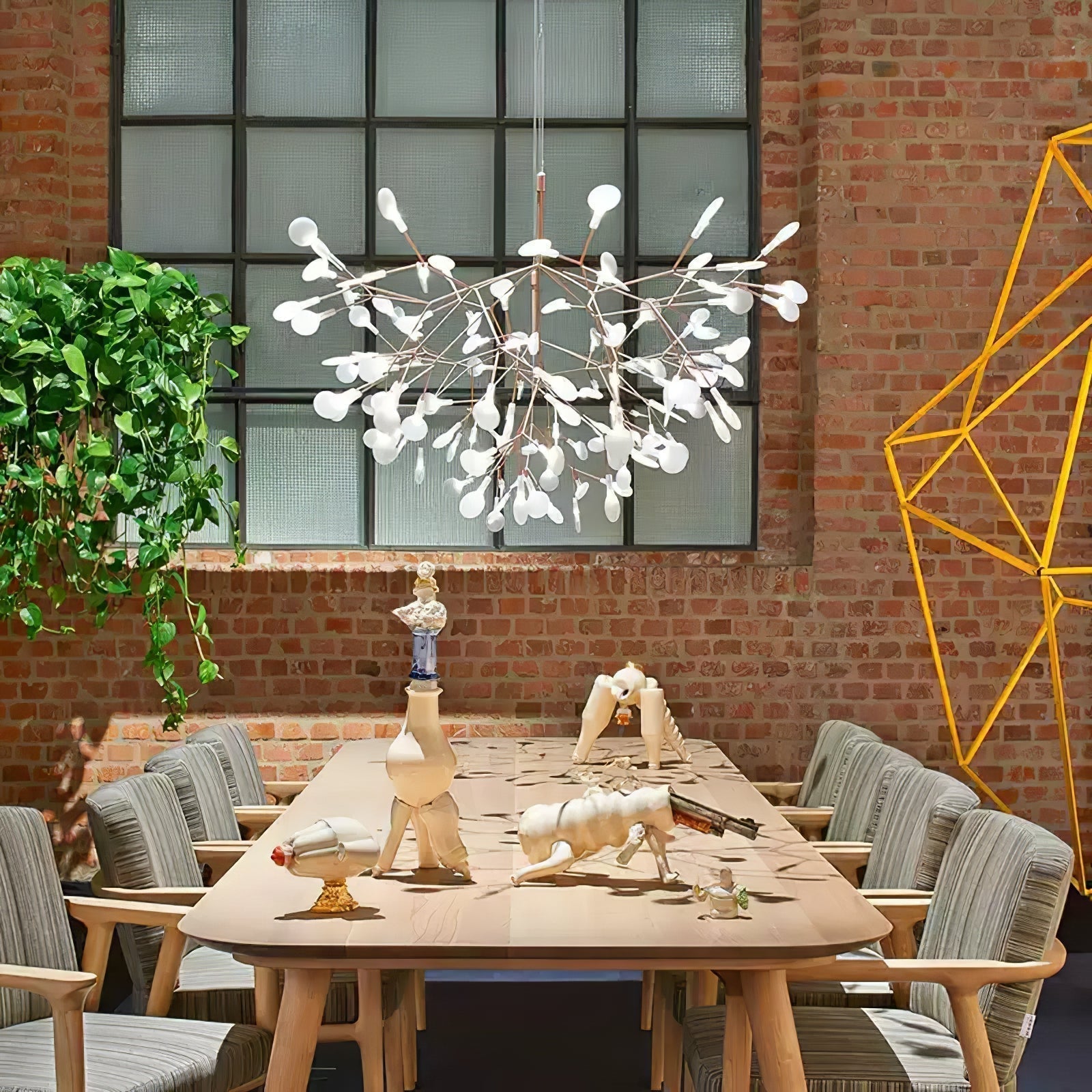 Modern Rose Gold Firefly LED Chandelier Contemporary Nature Inspired Leaf Pendant Lighting