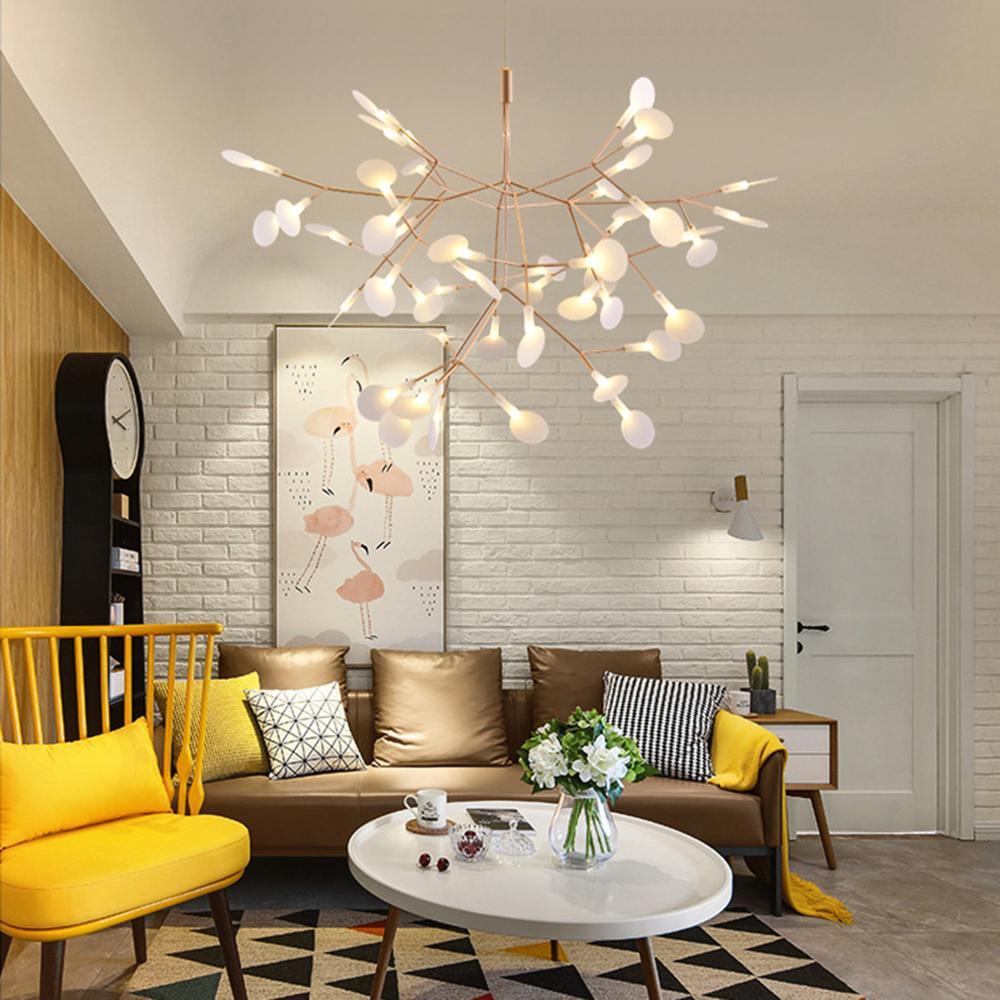 Modern Rose Gold Firefly LED Chandelier Contemporary Nature Inspired Leaf Pendant Lighting