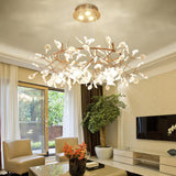 Modern Rose Gold Firefly LED Chandelier Contemporary Nature Inspired Leaf Pendant Lighting