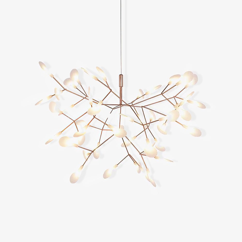 Modern Rose Gold Firefly LED Chandelier Contemporary Nature Inspired Leaf Pendant Lighting