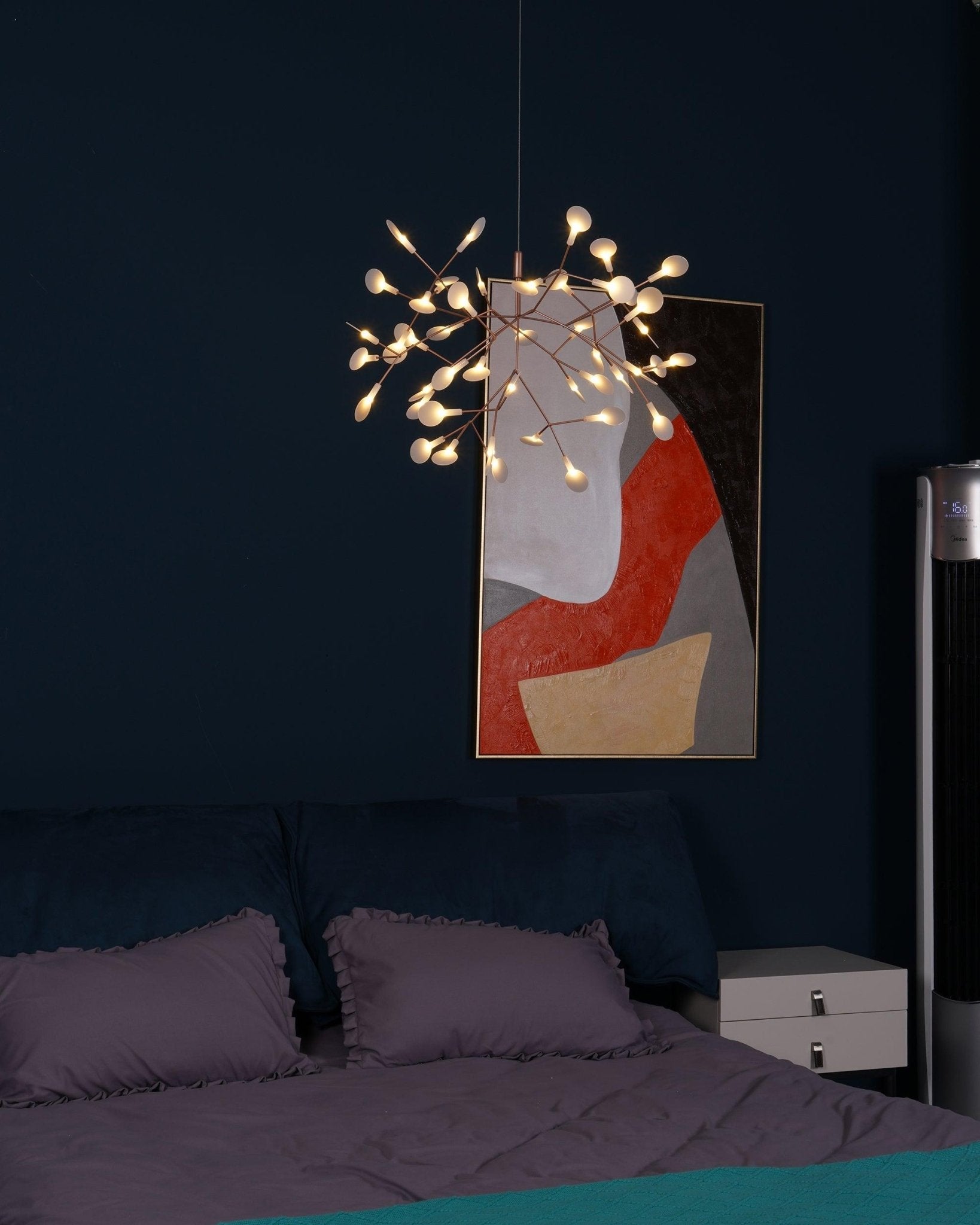 Modern Rose Gold Firefly LED Chandelier Contemporary Nature Inspired Leaf Pendant Lighting