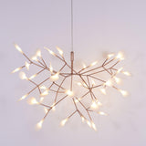 Modern Rose Gold Firefly LED Chandelier Contemporary Nature Inspired Leaf Pendant Lighting