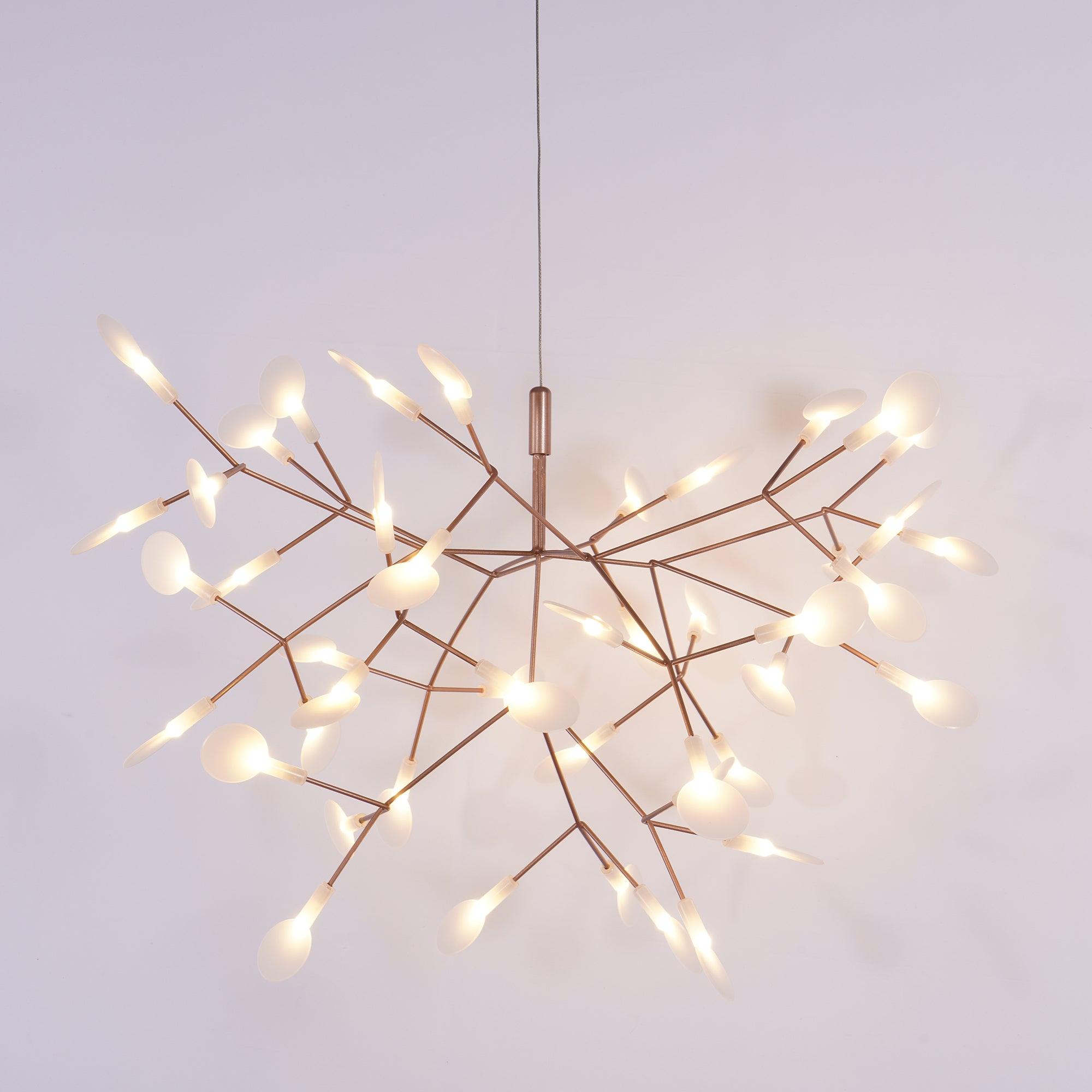 Modern Rose Gold Firefly LED Chandelier Contemporary Nature Inspired Leaf Pendant Lighting