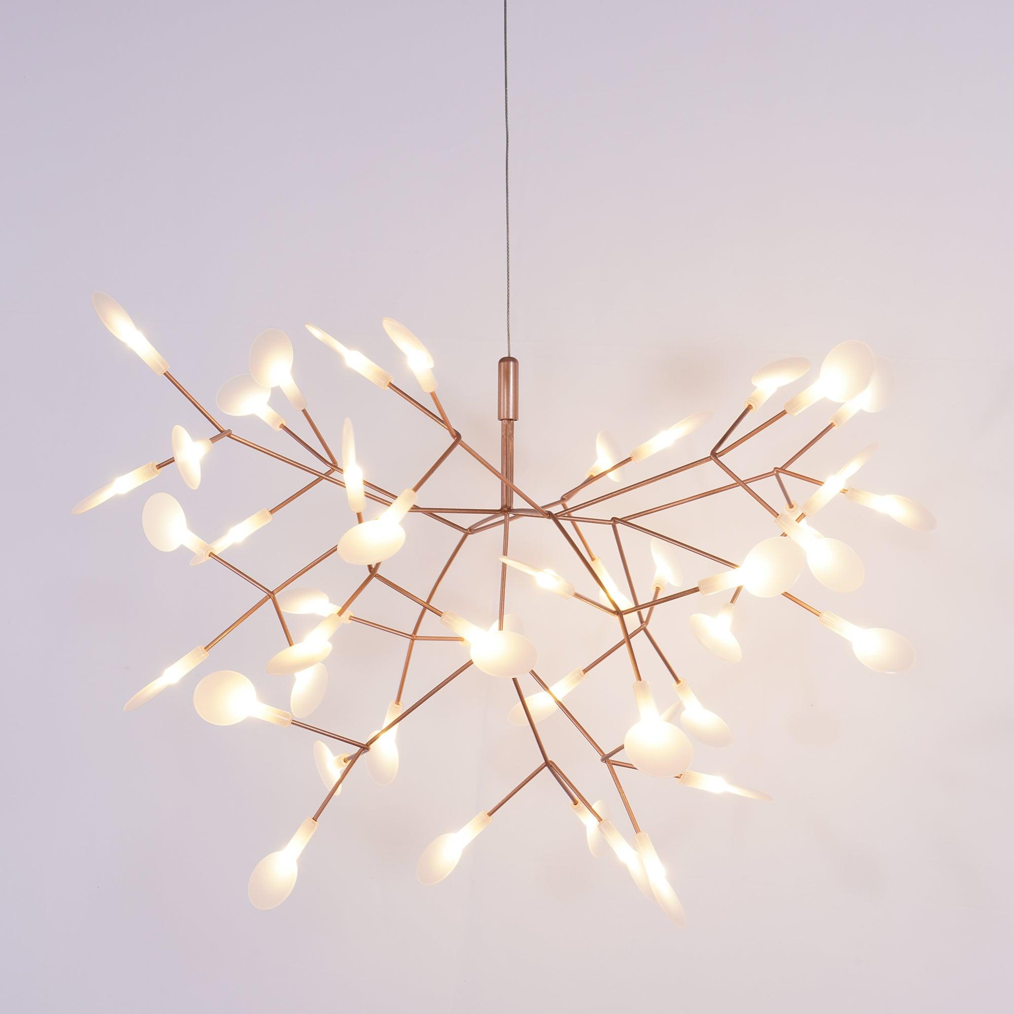 Modern Rose Gold Firefly LED Chandelier Contemporary Nature Inspired Leaf Pendant Lighting