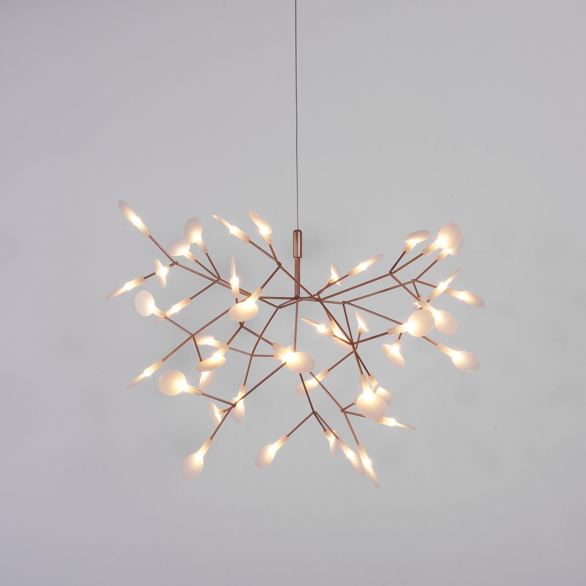 Modern Rose Gold Firefly LED Chandelier Contemporary Nature Inspired Leaf Pendant Lighting