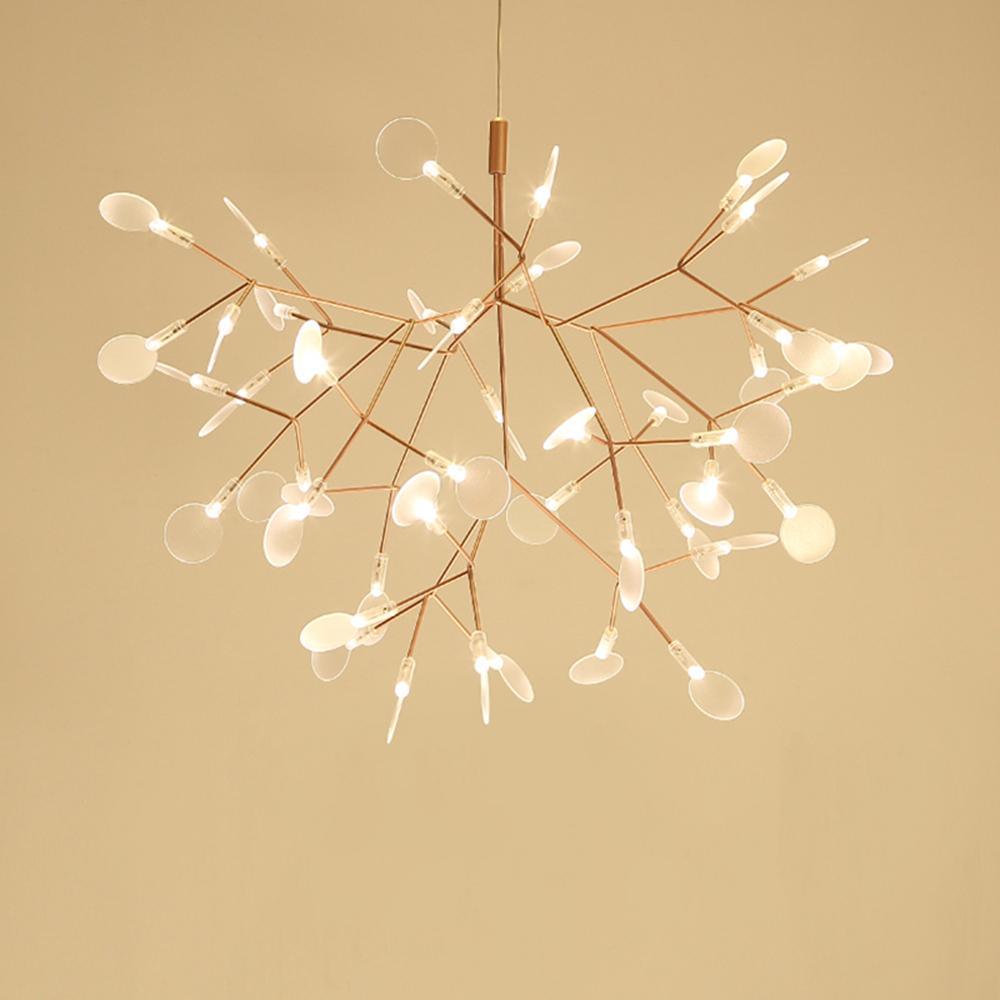 Modern Rose Gold Firefly LED Chandelier Contemporary Nature Inspired Leaf Pendant Lighting