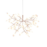Modern Rose Gold Firefly LED Chandelier Contemporary Nature Inspired Leaf Pendant Lighting