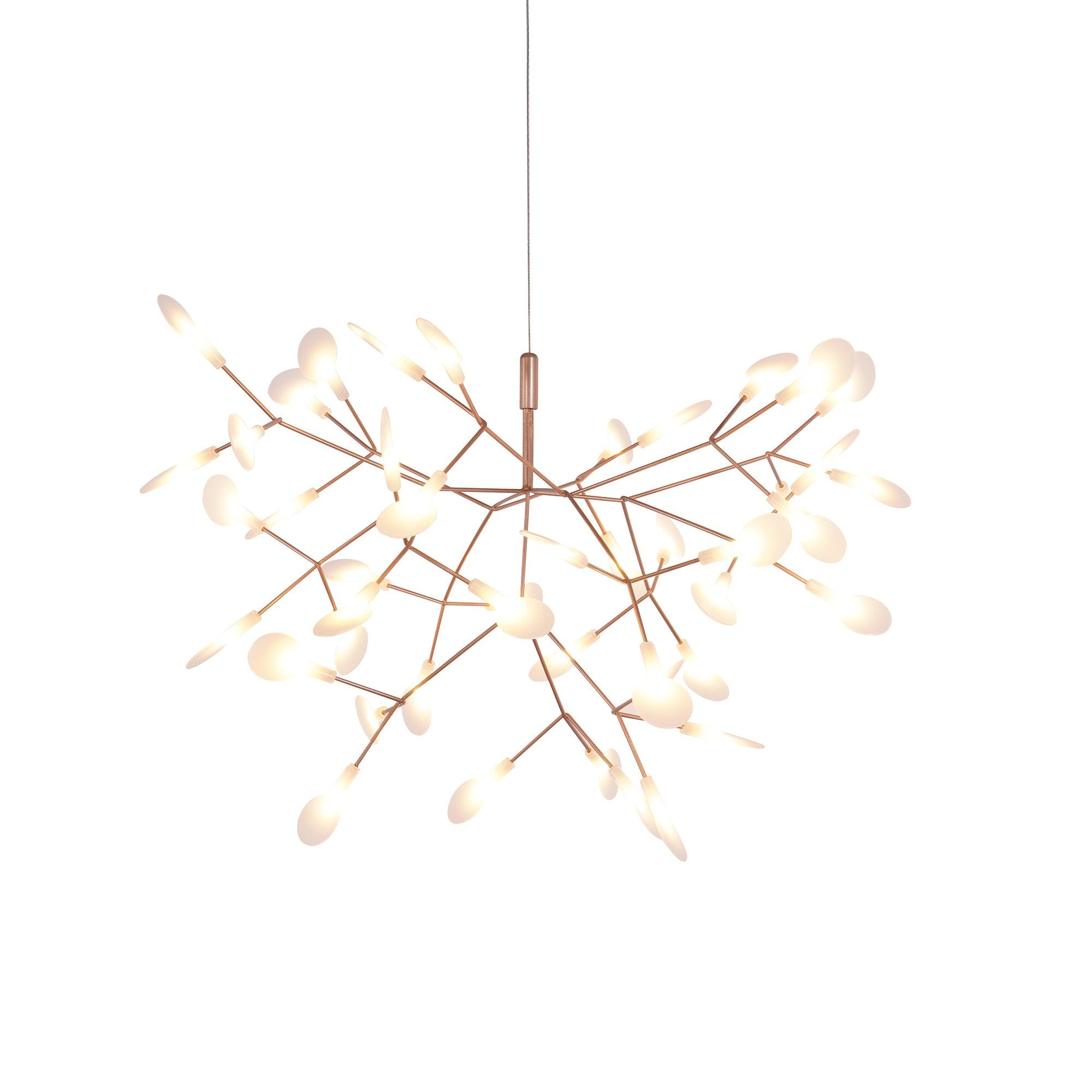Modern Rose Gold Firefly LED Chandelier Contemporary Nature Inspired Leaf Pendant Lighting