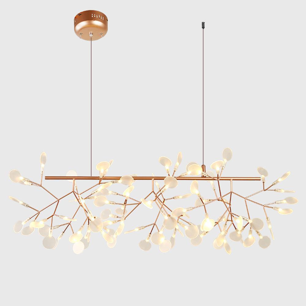 Modern Rose Gold Firefly LED Chandelier Contemporary Nature Inspired Leaf Pendant Lighting