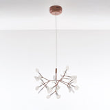 Modern Rose Gold Firefly LED Chandelier Contemporary Nature Inspired Leaf Pendant Lighting