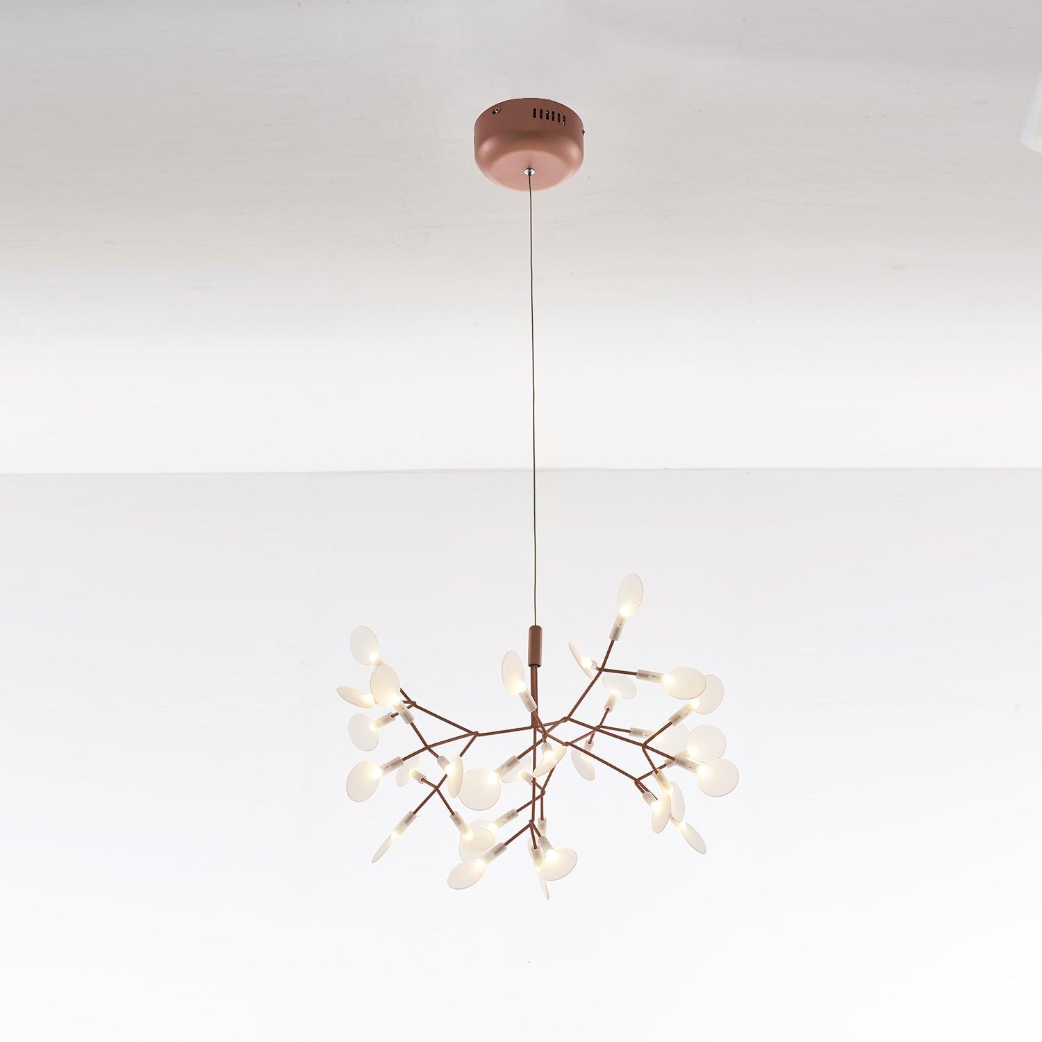 Modern Rose Gold Firefly LED Chandelier Contemporary Nature Inspired Leaf Pendant Lighting