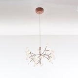 Modern Rose Gold Firefly LED Chandelier Contemporary Nature Inspired Leaf Pendant Lighting