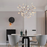 Modern Rose Gold Firefly LED Chandelier Contemporary Nature Inspired Leaf Pendant Lighting