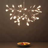 Modern Rose Gold Firefly LED Chandelier Contemporary Nature Inspired Leaf Pendant Lighting