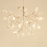 Modern Rose Gold Firefly LED Chandelier Contemporary Nature Inspired Leaf Pendant Lighting