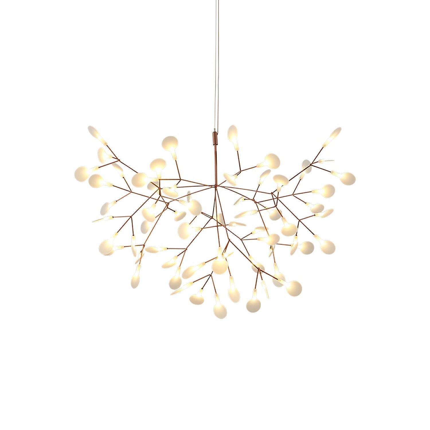 Modern Rose Gold Firefly LED Chandelier Contemporary Nature Inspired Leaf Pendant Lighting