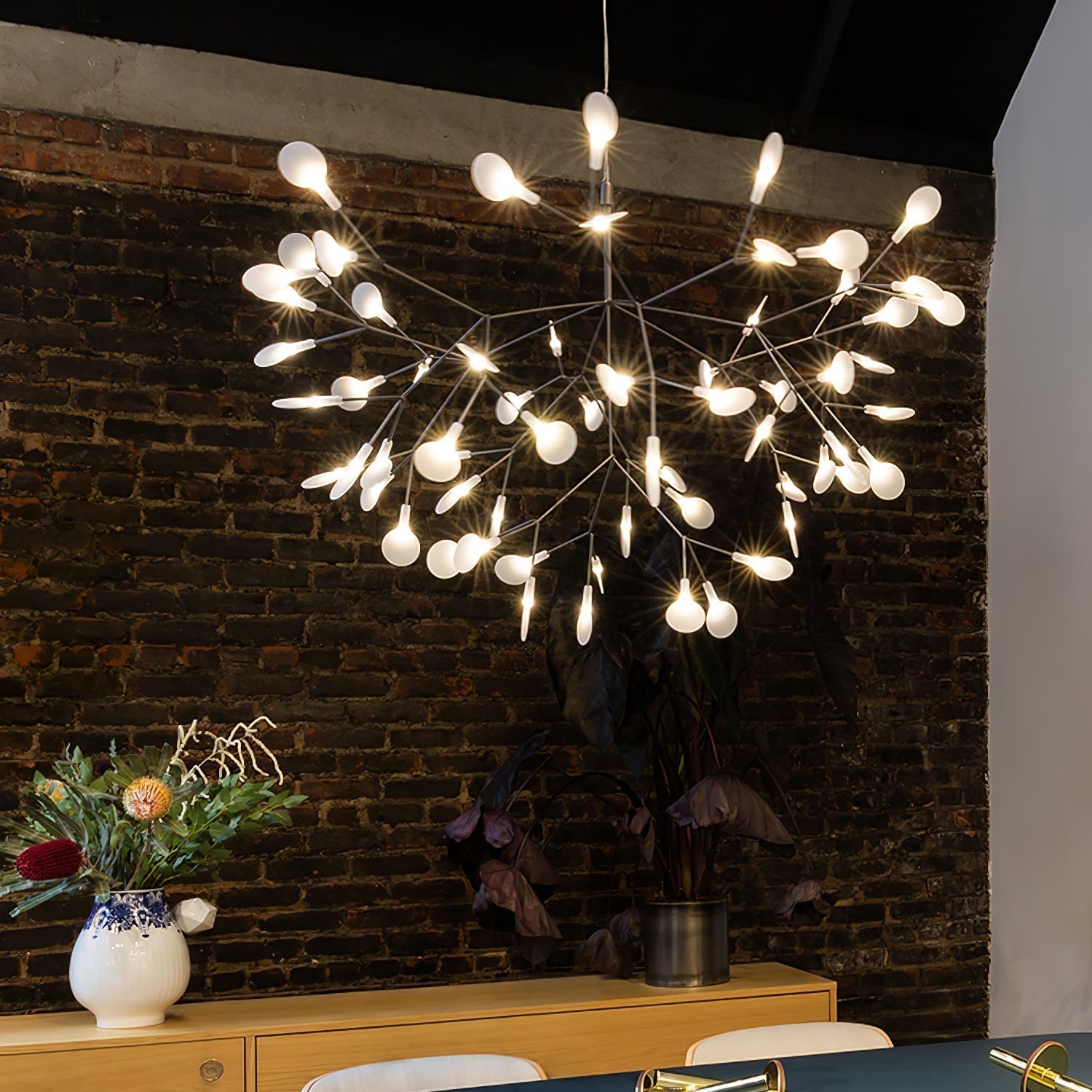 Modern Rose Gold Firefly LED Chandelier Contemporary Nature Inspired Leaf Pendant Lighting