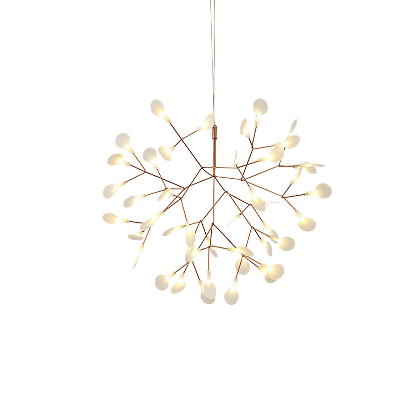 Modern Rose Gold Firefly LED Chandelier Contemporary Nature Inspired Leaf Pendant Lighting