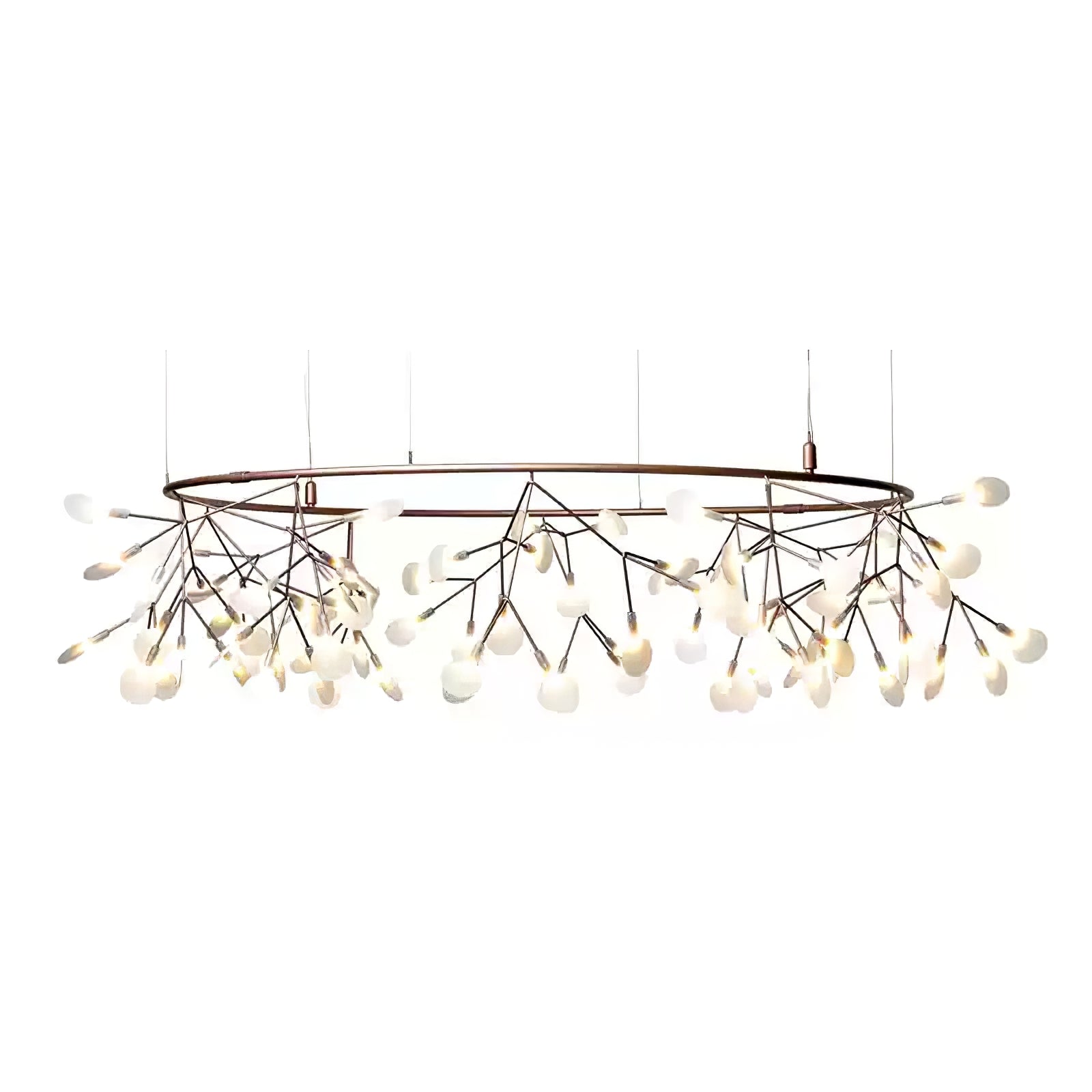 Modern Rose Gold Firefly LED Chandelier Contemporary Nature Inspired Leaf Pendant Lighting