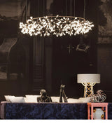 Modern Rose Gold Firefly LED Chandelier Contemporary Nature Inspired Leaf Pendant Lighting