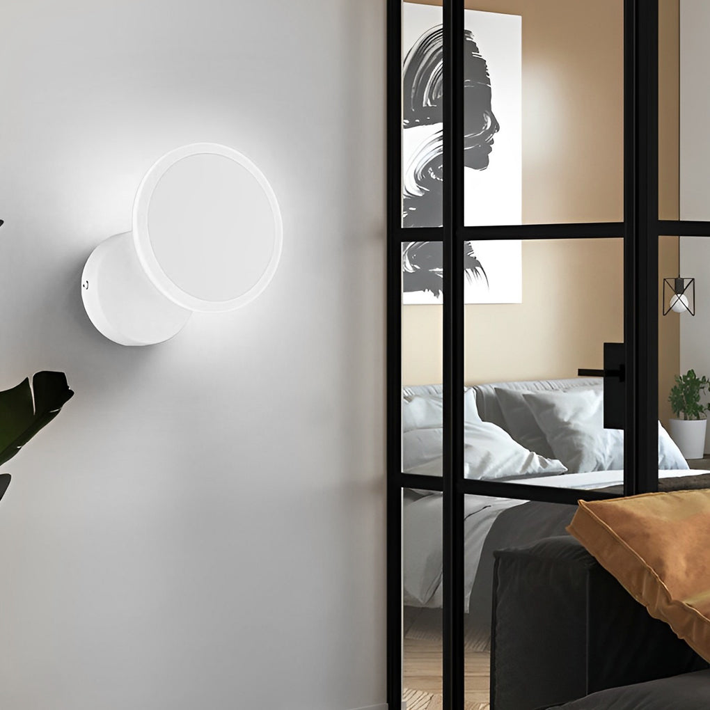Modern Rotatable LED Wall Sconce Round Iron Acrylic Bedside Lighting Fixture for Bedroom Hallway