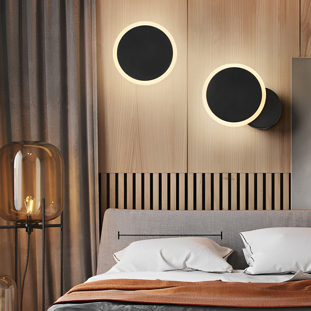 Modern Rotatable LED Wall Sconce Round Iron Acrylic Bedside Lighting Fixture for Bedroom Hallway