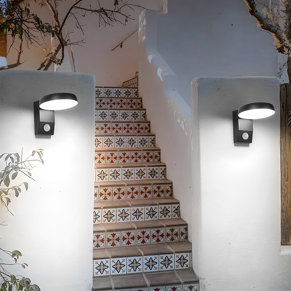 Modern Rotatable Motion Sensor Outdoor Wall Sconce Waterproof LED Exterior Lamp in Black