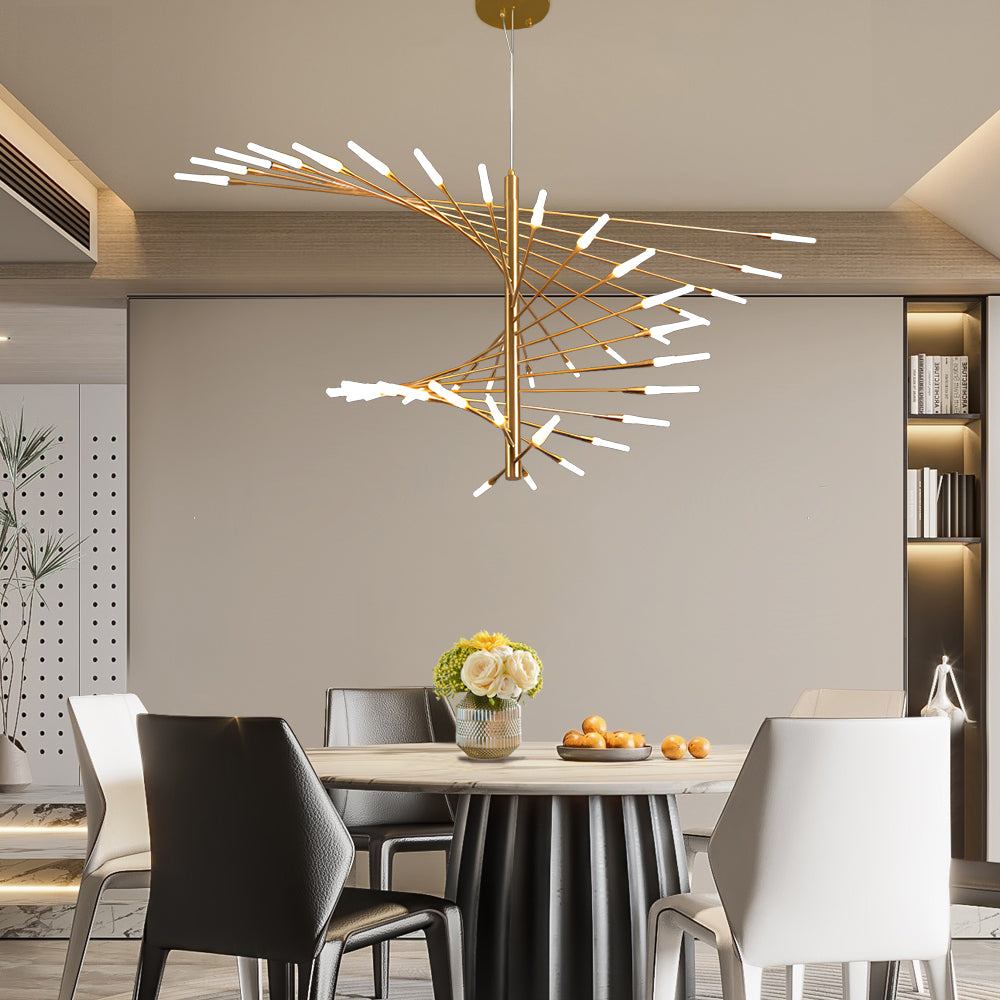 Modern Rotating Linear Fireworks Chandelier LED Pendant Light for Bedroom and Living Room