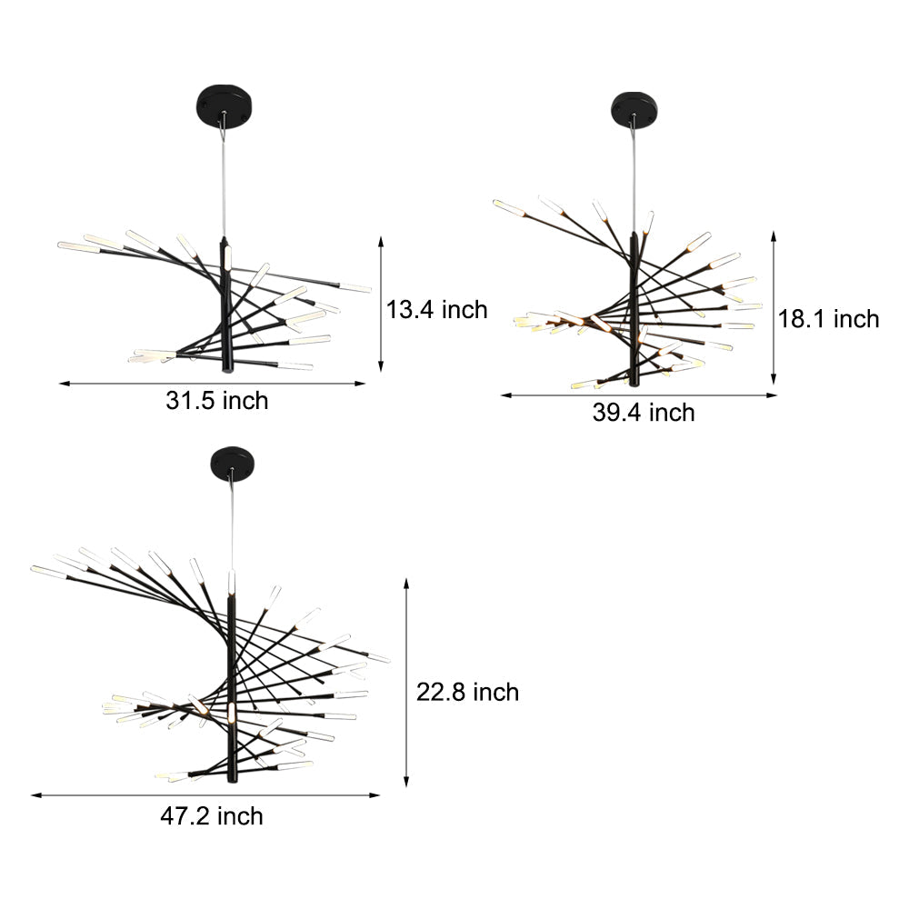 Modern Rotating Linear Fireworks Chandelier LED Pendant Light for Bedroom and Living Room