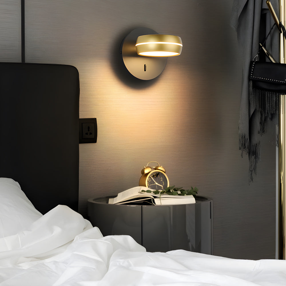 Modern Round 6W LED Rotatable Wall Sconce Bedside Reading Lamp Gold and Black Indoor Fixture