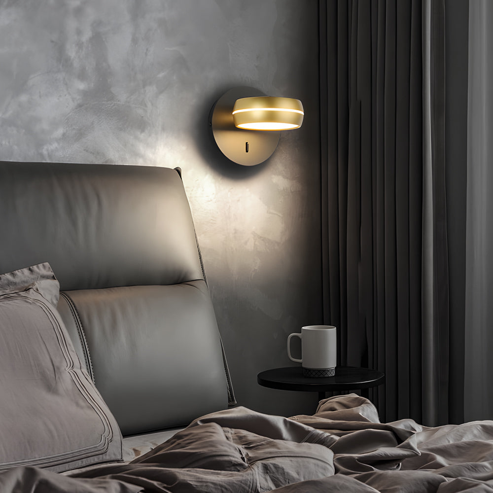 Modern Round 6W LED Rotatable Wall Sconce Bedside Reading Lamp Gold and Black Indoor Fixture