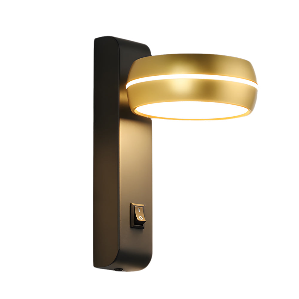 Modern Round 6W LED Rotatable Wall Sconce Bedside Reading Lamp Gold and Black Indoor Fixture