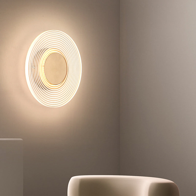Modern Round Acrylic LED Wall Sconce Stripes Grid Pattern Lighting for Living Room and Bedroom