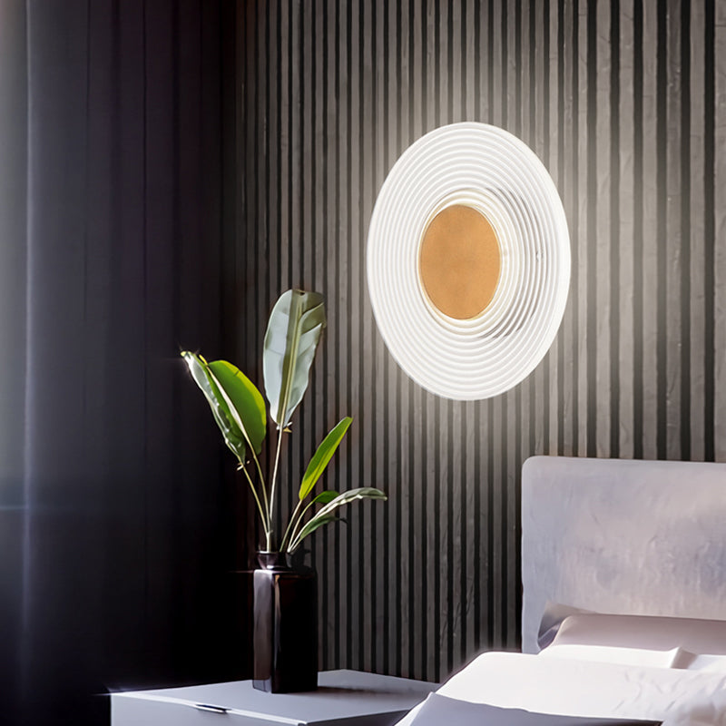 Modern Round Acrylic LED Wall Sconce Stripes Grid Pattern Lighting for Living Room and Bedroom