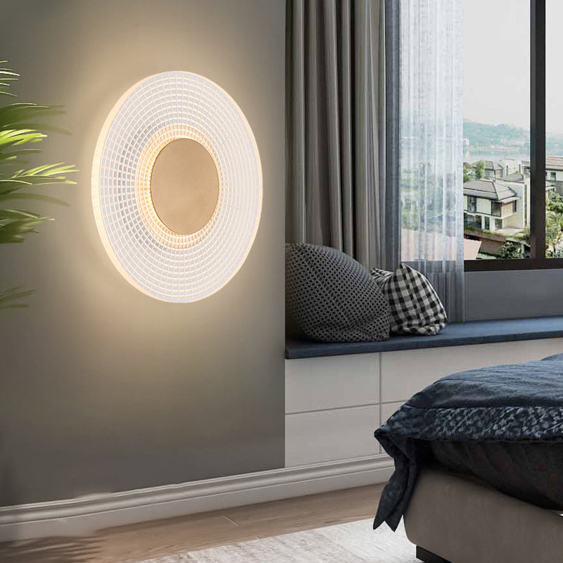 Modern Round Acrylic LED Wall Sconce Stripes Grid Pattern Lighting for Living Room and Bedroom