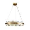 Modern Round Alabaster Halo Chandelier with Antique Brass Ring for Dining Room