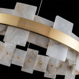 Modern Round Alabaster Halo Chandelier with Antique Brass Ring for Dining Room